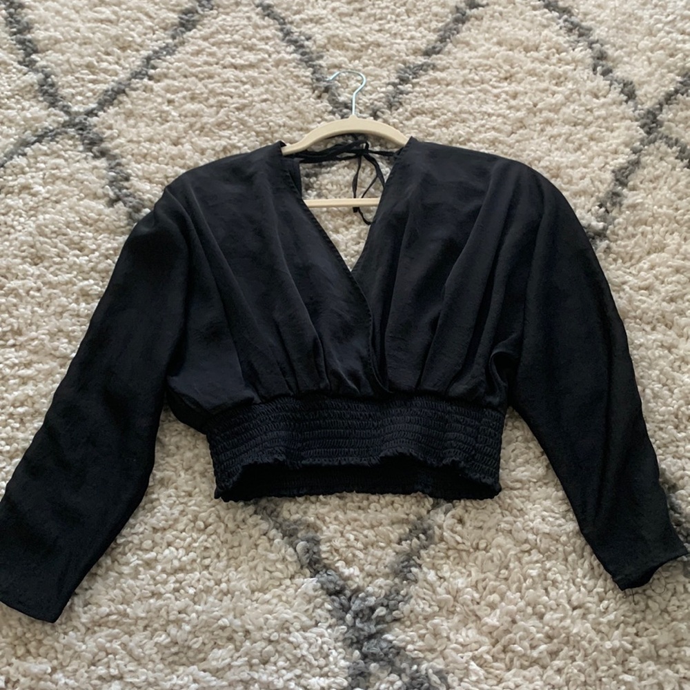 Express black faux satin top